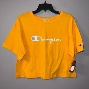 New Champion Yellow Orange Cropped Tee - Large Champion  Reverse weave  Vintage